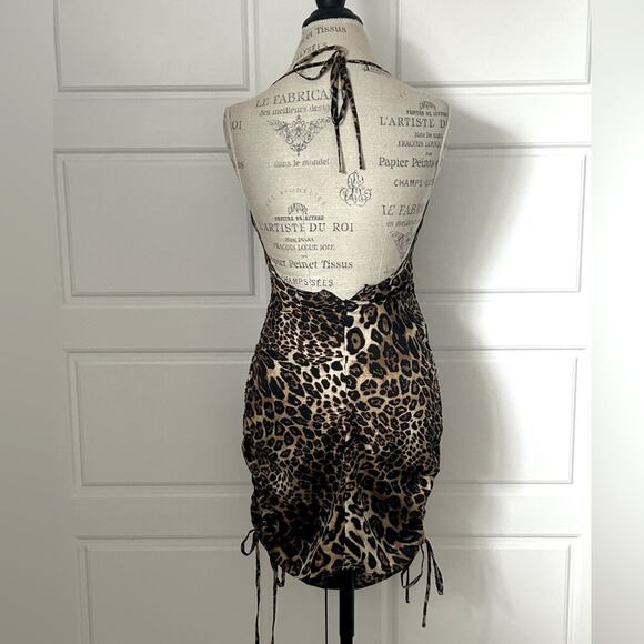Meshki cheetah animal print mini dress halter backless size small - Picture 4 of 10